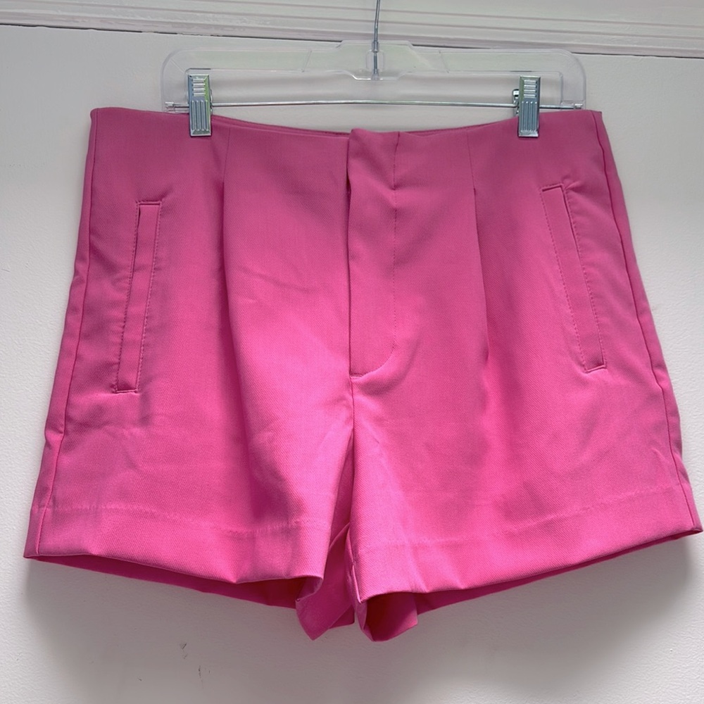 A New Day Stretch Elastizado Neon Pink Tailored Shorts Pockets Women’s Size 12 !